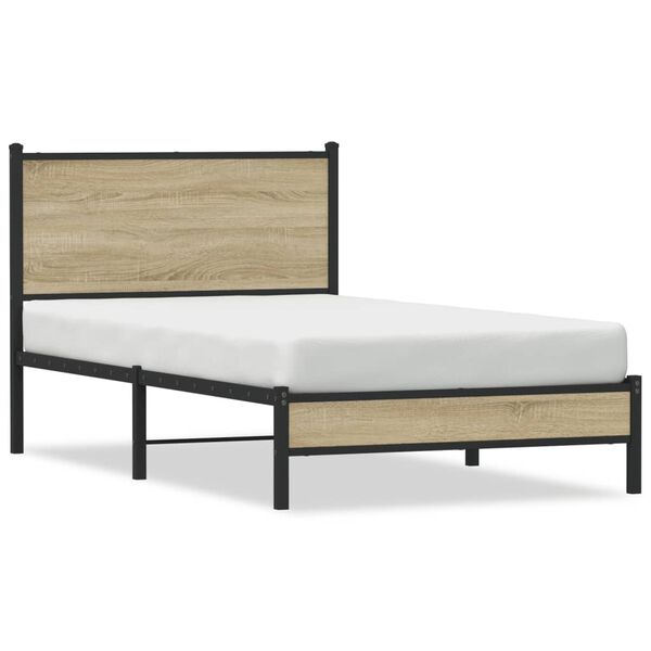 vidaXL Bed Frame Sonoma Oak Steel, Engineered wood 39.4x74.8 in