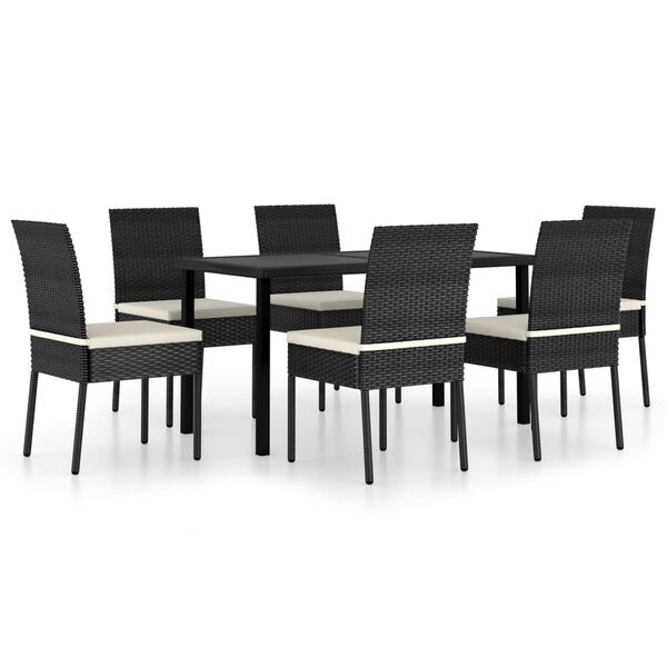 vidaXL Dining Set Black Poly rattan, powder-coated steel, glass