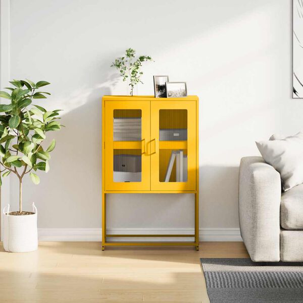 vidaXL Highboard Mustard Yellow Cold-rolled Steel Medium Highboard