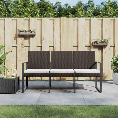 vidaXL 3-Seater Patio Bench with Cushions Brown PP Rattan