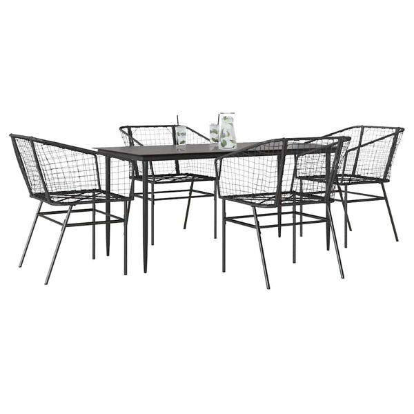 vidaXL 5 Piece Patio Dining Set Black Poly Rattan Glass
