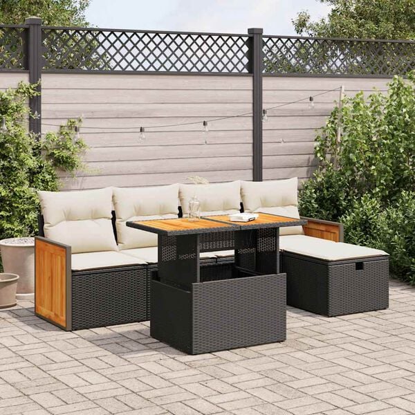 vidaXL Garden Sofa Set Black PE rattan Large Removable Covers