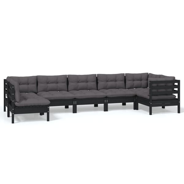 vidaXL Garden Lounge Set Black Solid pinewood, fabric (100% polyester)