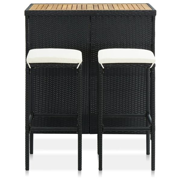 vidaXL Bar Set Black PE rattan Standard Bar Set Rectangular
