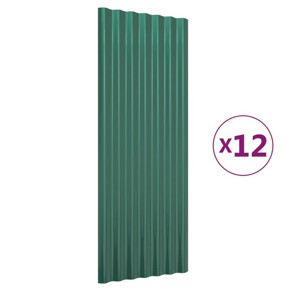 vidaXL Roof Panels 12 pcs Galvanized Steel Green 39.4"x14.2"