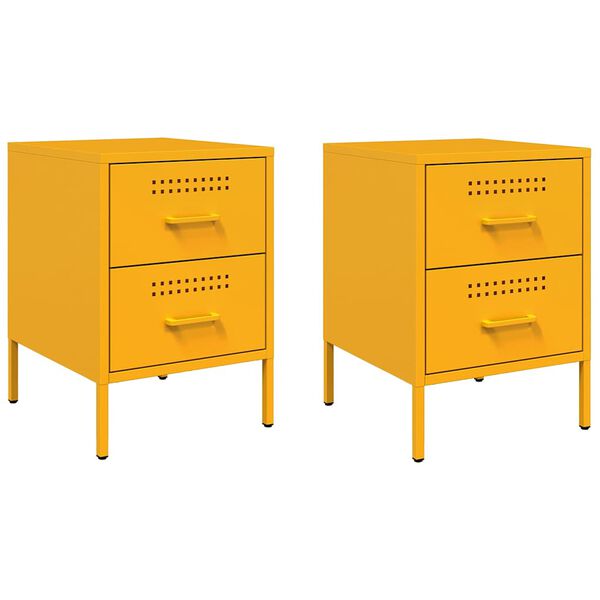 vidaXL Bedside Cabinet Set of 2 Mustard Yellow Steel Medium