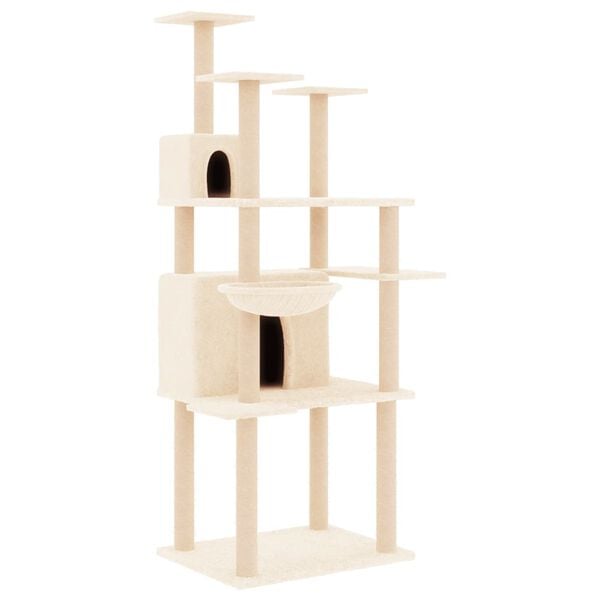 vidaXL Cat Tree Cream Engineered Wood, Plush, Sisal