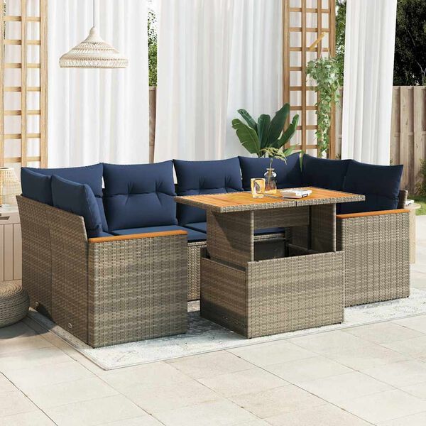 vidaXL 7 Piece Patio Sofa Set with Cushions Gray Poly Rattan