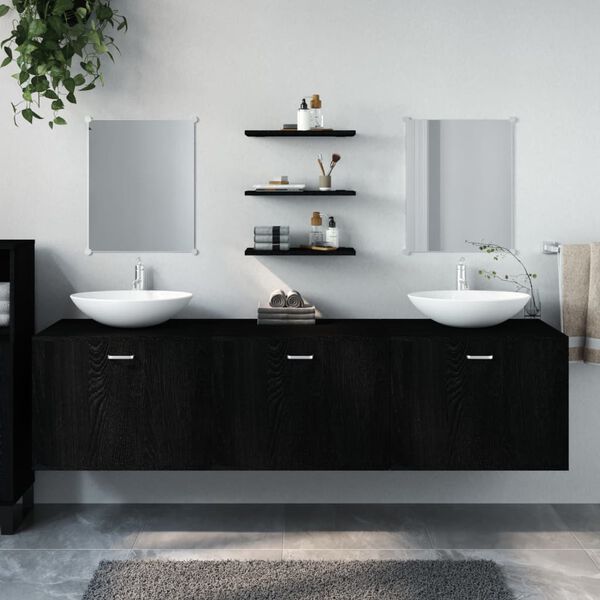 vidaXL Bathroom Furniture Set Black Engineered Wood, Glass Large