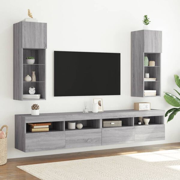 vidaXL TV Stands with LED Lights 2 pcs Gray Sonoma 12"x11.8"x35.4"