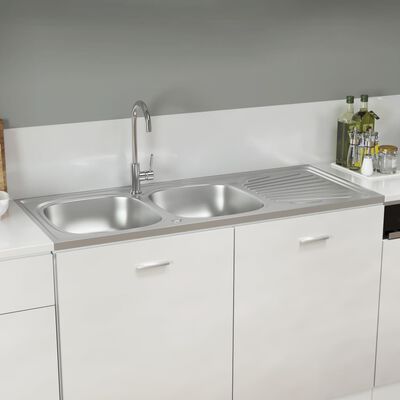 vidaXL Kitchen Sink with Double Sinks Silver 47.2"x19.7"x6.1" Stainless Steel