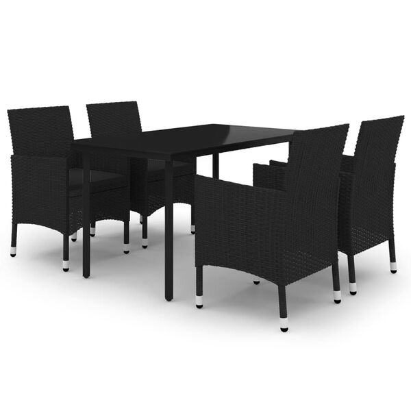 vidaXL Garden Dining Set Black PE rattan, steel, glass, polyester Durable