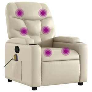 vidaXL Massage Recliner Chair Cream Faux leather, Metal, Plywood Medium