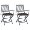 vidaXL Folding Patio Chairs 2 pcs with Cushions Solid Acacia Wood (46333+314884)