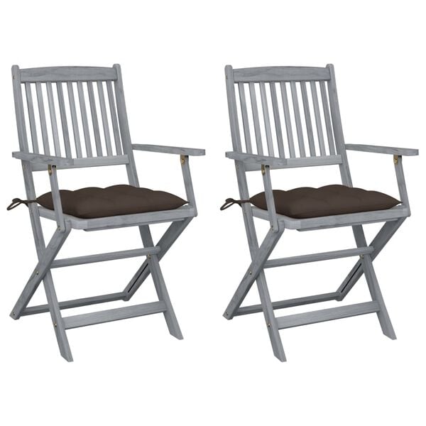 vidaXL Folding Patio Chairs 2 pcs with Cushions Solid Acacia Wood (46333+314884)