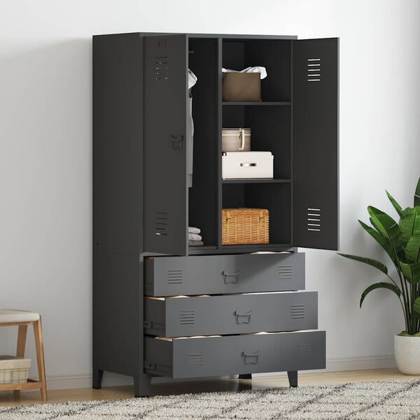 vidaXL Wardrobe Anthracite Metal 35.4x19.7x70.9 in Wardrobe
