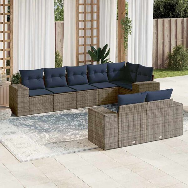 vidaXL 8 Piece Garden Sofa Set with Cushions Grey Poly Rattan