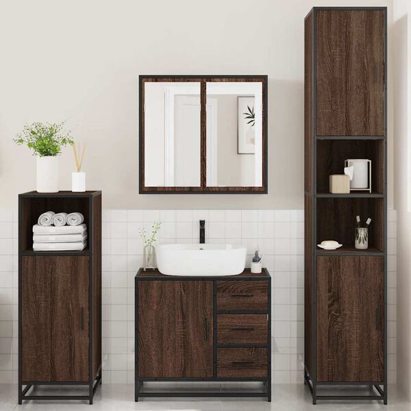 vidaXL Bathroom Furniture Set Brown oak Engineered wood, metal
