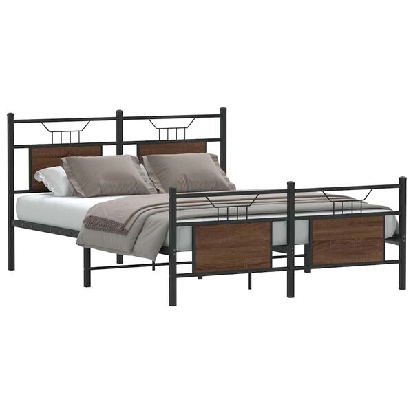 vidaXL Bed Frame Smoked oak Engineered wood and steel Full Bed Frame