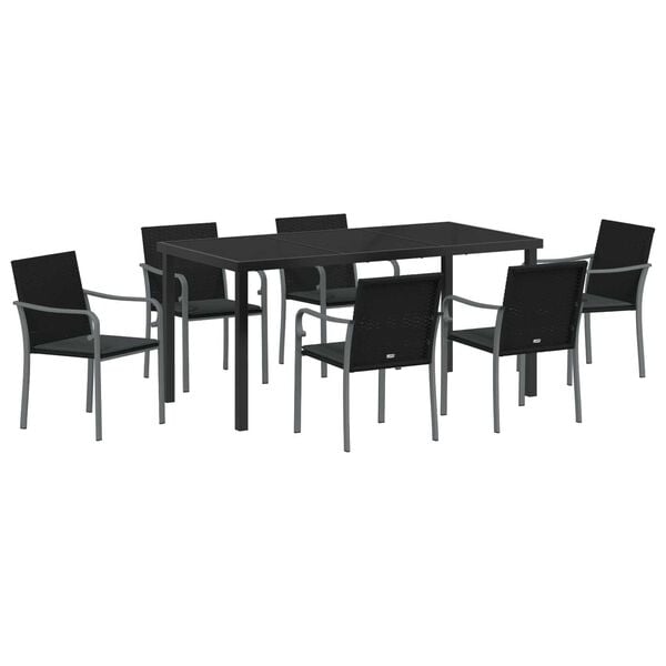 vidaXL Garden Dining Set 7 pcs Black and Grey PE Rattan
