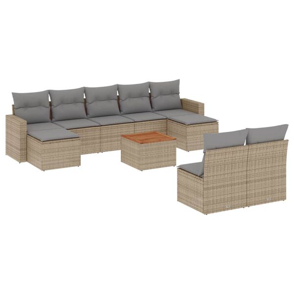 vidaXL Garden Sofa Set Beige PE rattan Medium Adjustable Feet