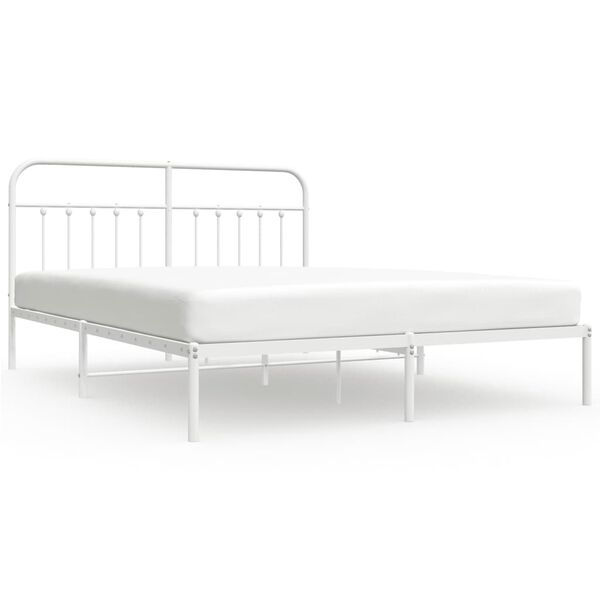 vidaXL Bed Frame White Powder-Coated Steel Double Bed Frame