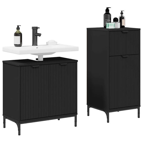 vidaXL Bathroom Furniture Set with Drawer 2 pcs Black Engineered wood