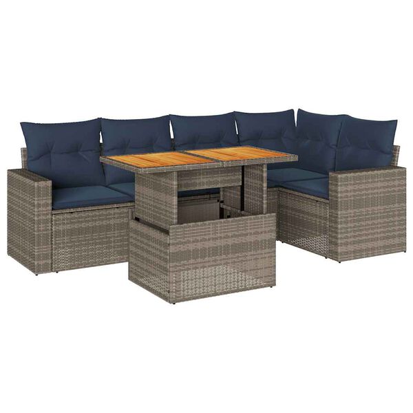 vidaXL 6 Piece Patio Sofa Set with Cushions Gray Poly Rattan