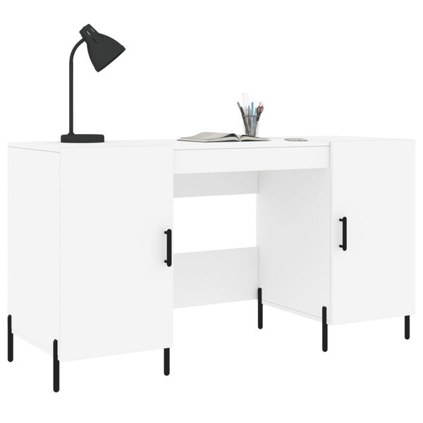 vidaXL Desk White Engineered wood Medium Desk Rectangular Industrial