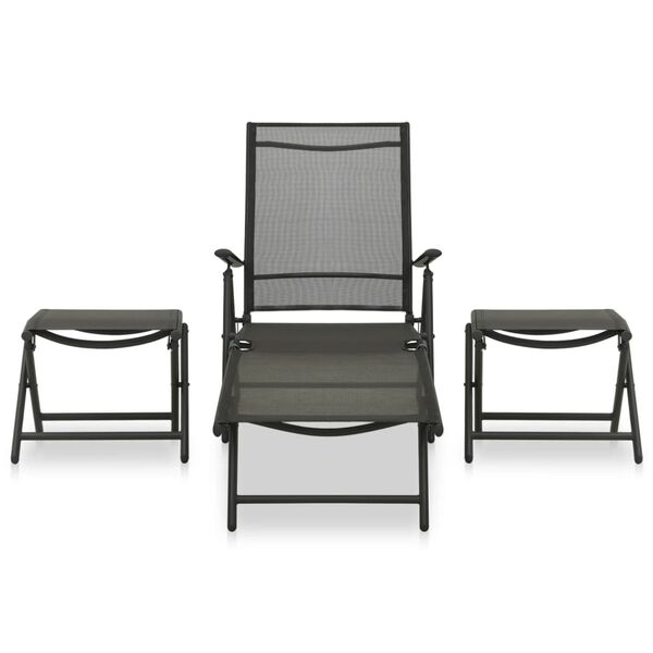 vidaXL Garden Lounge Set Black Aluminum, Textilene Standard Foldable