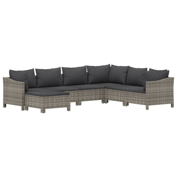vidaXL Garden Lounge Set Grey PE rattan 7 Piece Set Modular