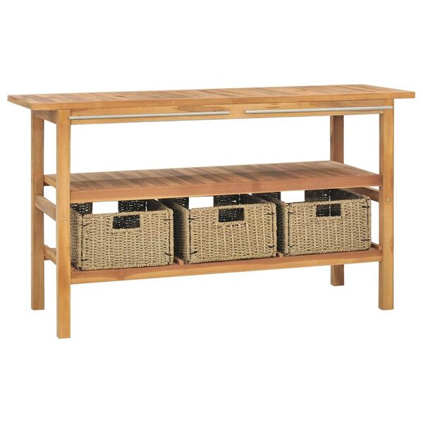 vidaXL Vanity Cabinet with Sink Teak, cream Teak wood, marble Large