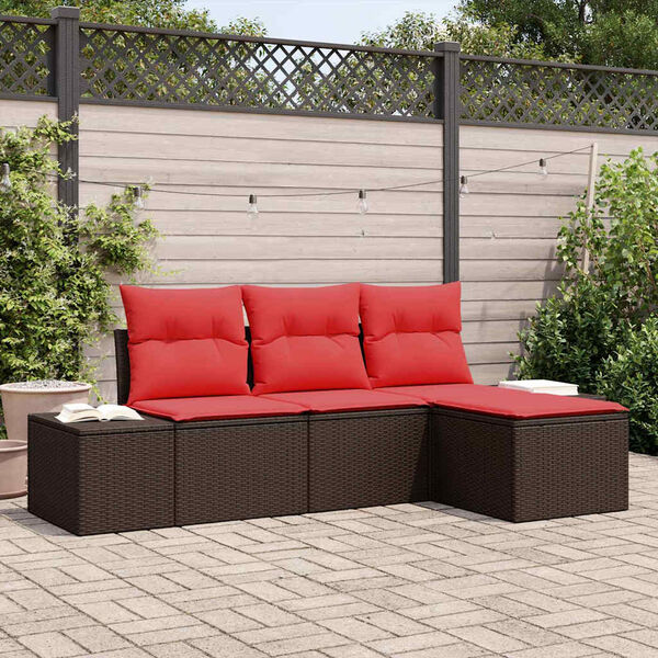 vidaXL Sofa Set with Cushion 4 pcs Brown Synthetic: Poly Rattan