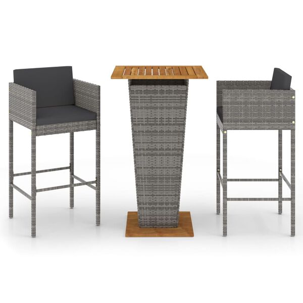 vidaXL Garden Bar Set Grey PE rattan, steel, solid acacia wood Medium