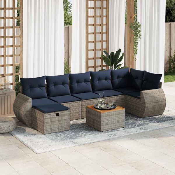 vidaXL 8 Piece Patio Sofa Set with Cushions Gray Poly Rattan