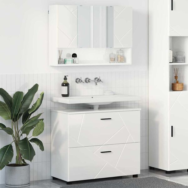 vidaXL Bathroom Furniture Set with Drawer 2 pcs High Gloss White