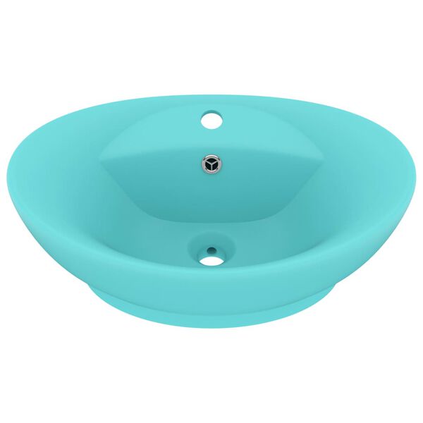vidaXL Luxury Basin Overflow Oval Matt Light Green 23.0x15.4" Ceramic