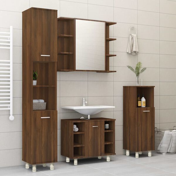 vidaXL Bathroom Cabinet Brown oak Engineered wood Narrow