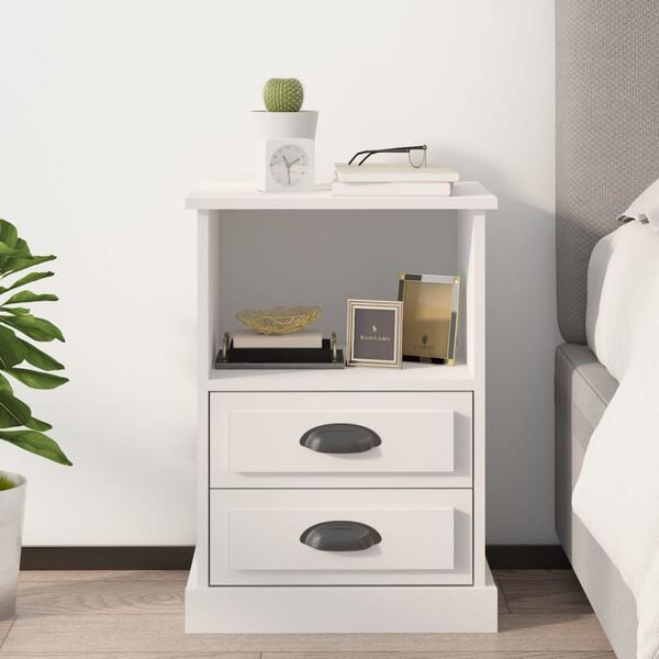 vidaXL Bedside Cabinet White Engineered wood Standard Bedside Cabinet