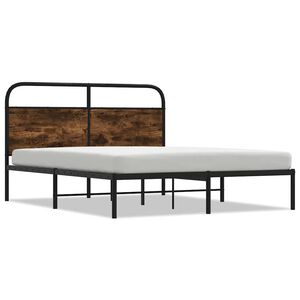 vidaXL Bed Frame Smoked Oak Steel, Engineered Wood 55.1 x 78.7 in