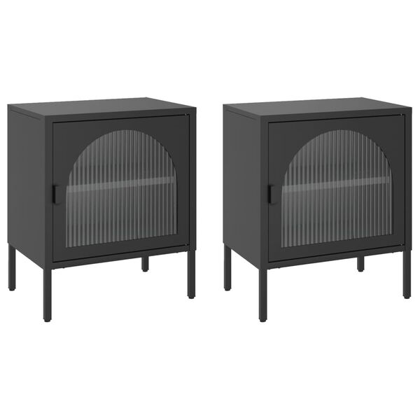 vidaXL Nightstand Set of 2 Black Powder-coated steel, fluted glass