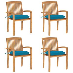 vidaXL Stacking Patio Chairs with Cushions 4 pcs Solid Teak Wood