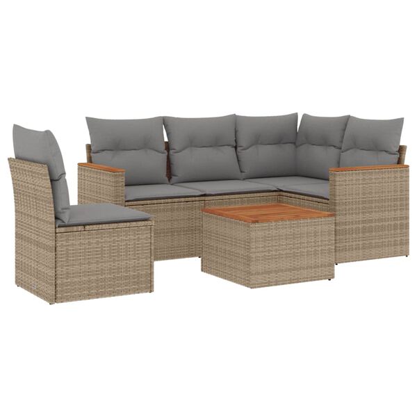 vidaXL 6 Piece Patio Sofa Set with Cushions Beige Poly Rattan