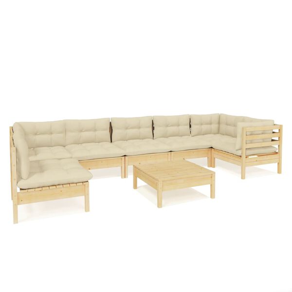 vidaXL Garden Lounge Set Cream, Pine Solid pine wood, 100% polyester