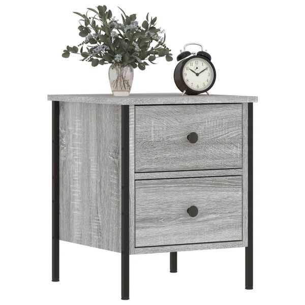 vidaXL Bedside Cabinet Set of 2 Gray sonoma Engineered wood, iron Medium