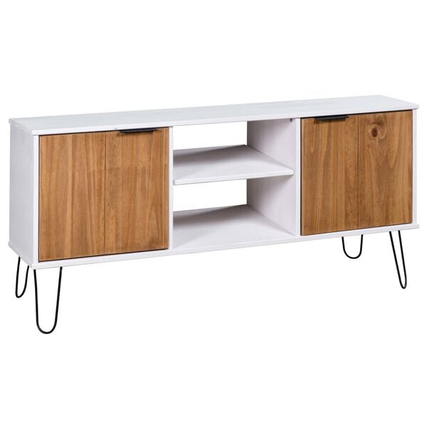 vidaXL TV Cabinet White and natural Solid pine wood, metal Medium