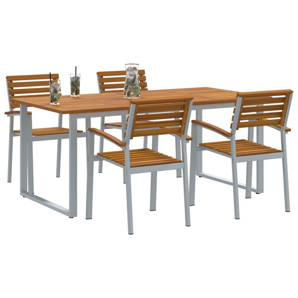vidaXL Garden Dining Set 5 pcs Gray and brown solid acacia wood