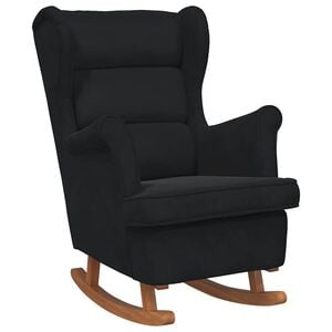 vidaXL Rocking Chair Black Velvet, Solid Rubber Wood Standard