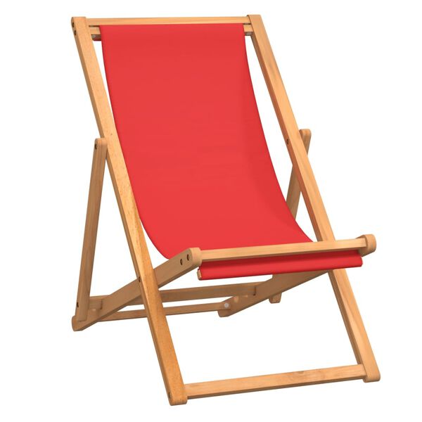 vidaXL Beach Chair Red Teak wood and fabric Standard Collapsible