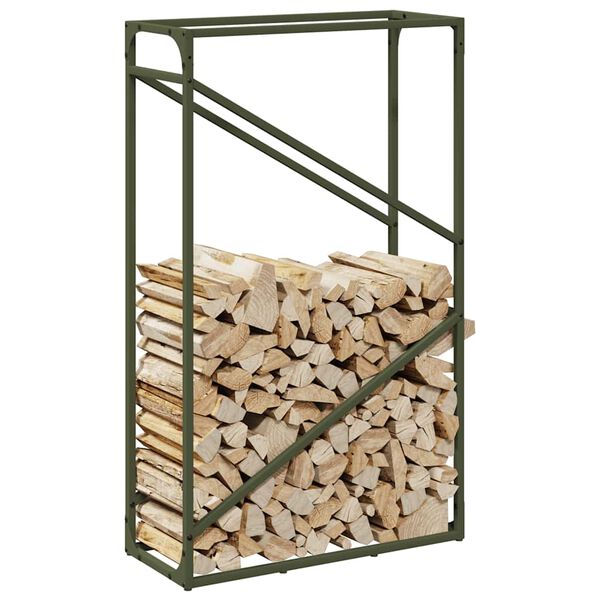 vidaXL Firewood Rack Olive Green 23.6x9.8x39.4" Cold-rolled steel